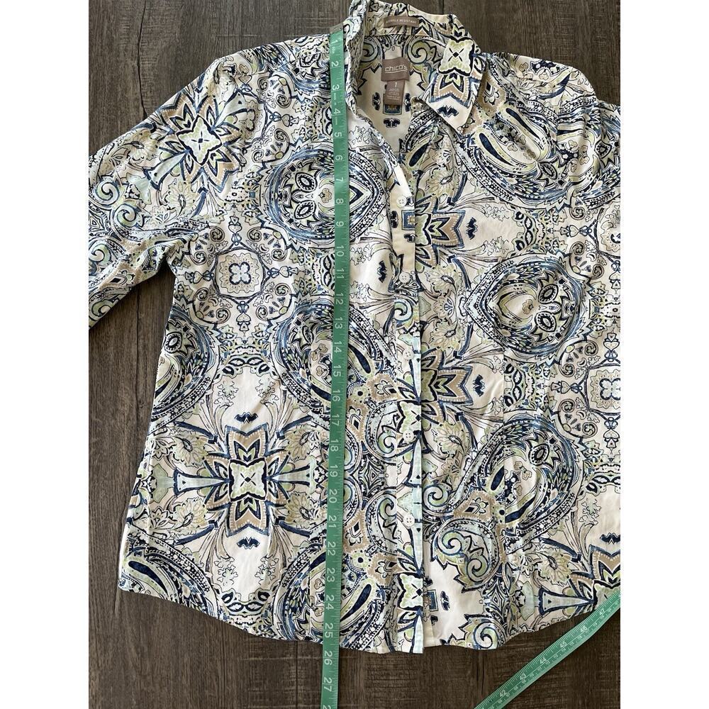 Chicos Dress Shirt Womens Button Down Paisley 3/4 Sleeve Cotton Chicos Sz 1 (M) - Picture 9 of 10